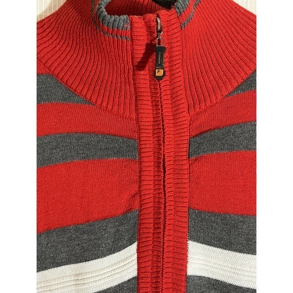 Pronti Collection by Phita Mens Red/Gray Striped Long‎ Sleeve Sweater - Picture 5 of 7